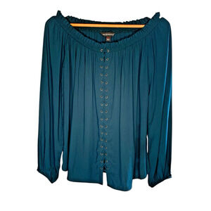 Rock & Republic Womens Top Size Med Teal NWT Peasant Look Renaissance Fair Top